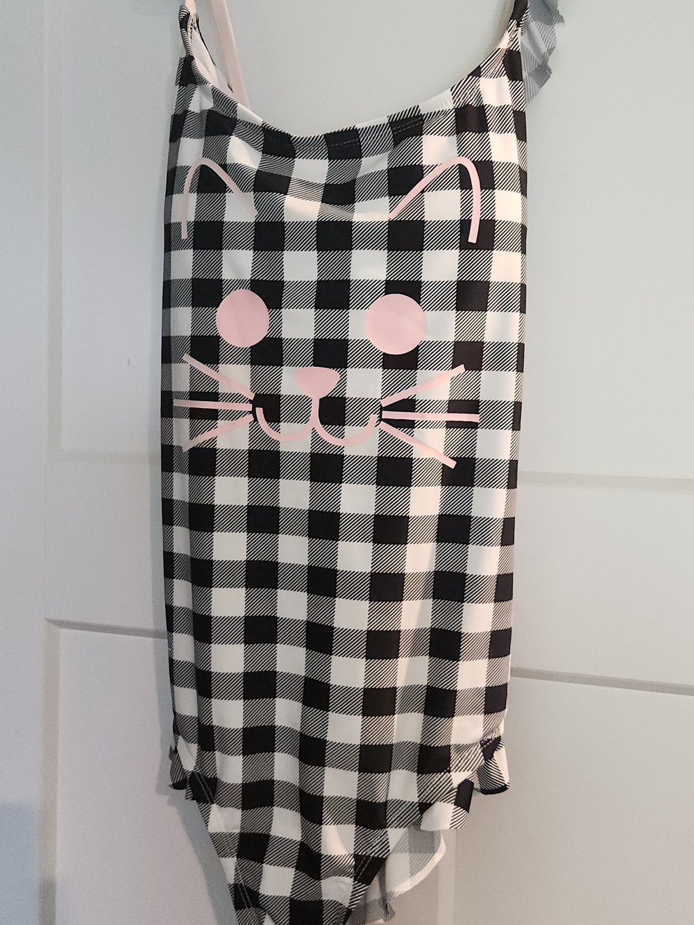 Hot Topic Black/White Gingham Swimsuit with Pink Cat Graphic NWT Juniors Plus 1